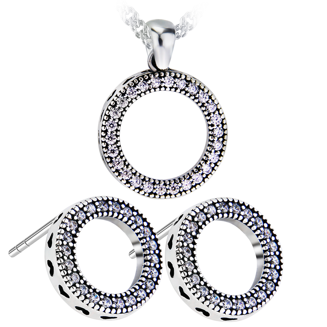 SREBRNY KOMPLET KOLCZYKI WISIOREK KÓŁKO KÓŁKA 925 Komplet - kolczyk z wisiorkiem - wzór koła z cyrkoniami