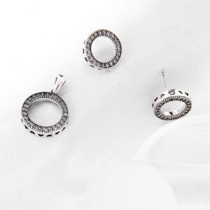Komplet - kolczyk z wisiorkiem - wzór koła z cyrkoniami
