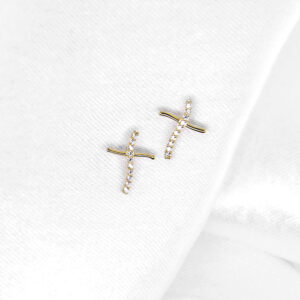 Złote kolczyki krzyżyki z cyrkoniami
