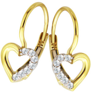 Złote kolczyki serca z cyrkoniami