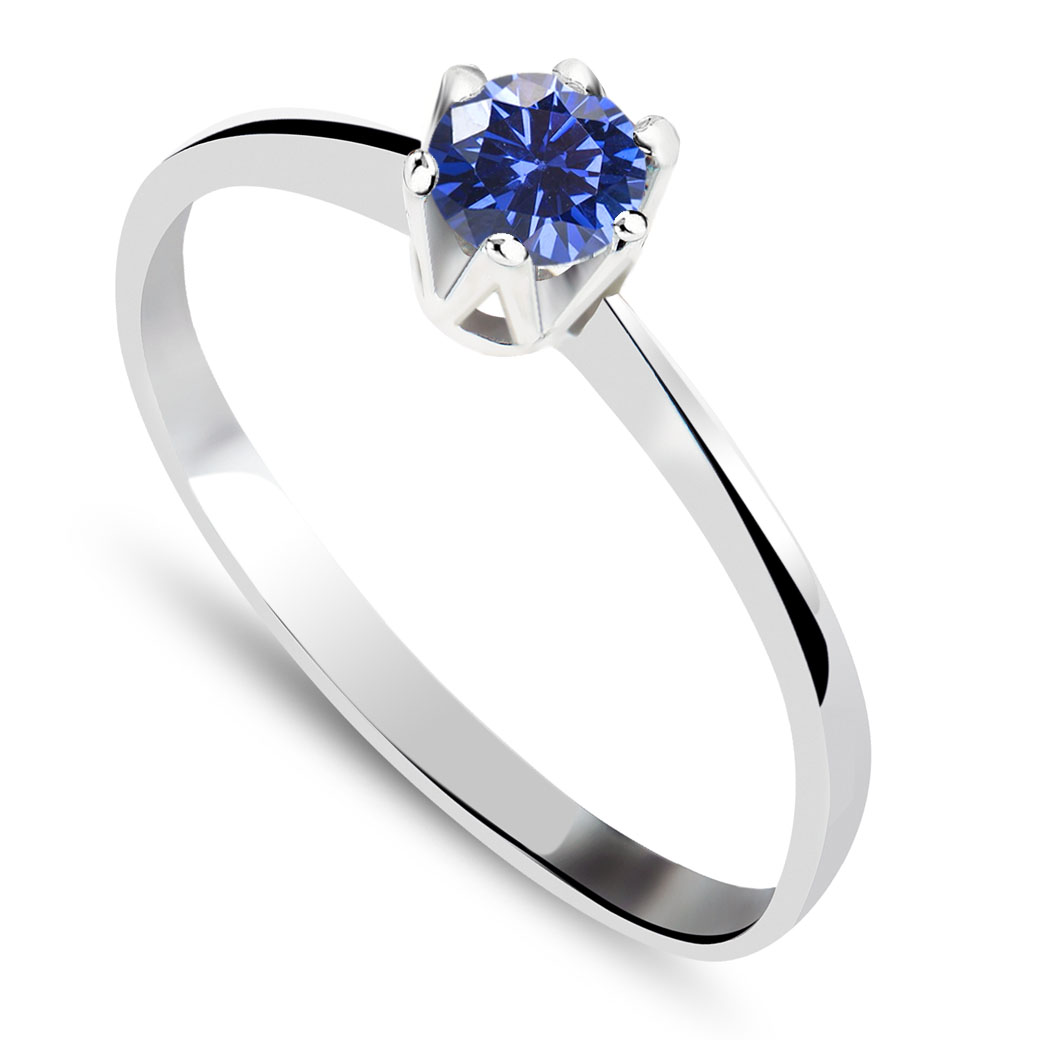 Pierścionek z szafirową cyrkonią 4mm SREBRNY PIERŚCIONEK CYRKONIĄ SZAFIR NIEBIESKI TANI