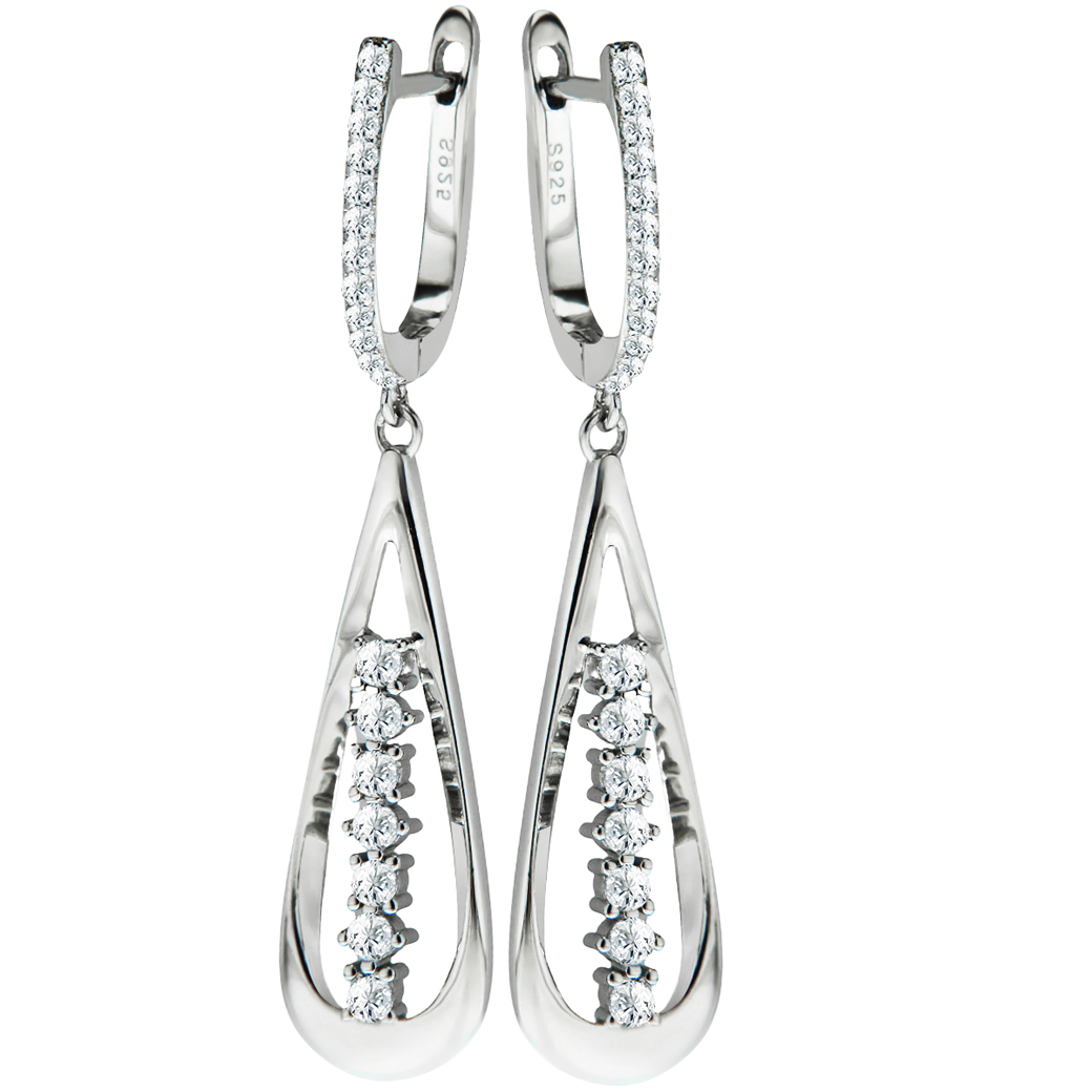 SREBRNE KOLCZYKI RODOWANE WISZĄCE KROPLE CYRKONIE
