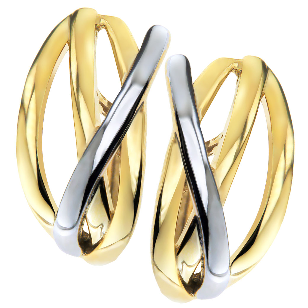 ZŁOTE KOLCZYKI AŻUROWE CLICKERY ANGIELSKIE PASKI Kolczyki paski srebrno-złote