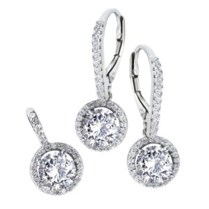 Komplet - kolczyki wisiorek - białe cyrkonie
