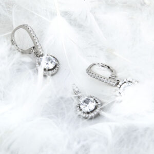 Komplet - kolczyki wisiorek - białe cyrkonie