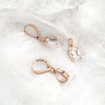 Komplet - kolczyki wisiorek - różowe złoto
