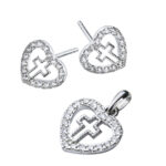 Komplet - kolczyki i wisiorek - krzyże w sercach