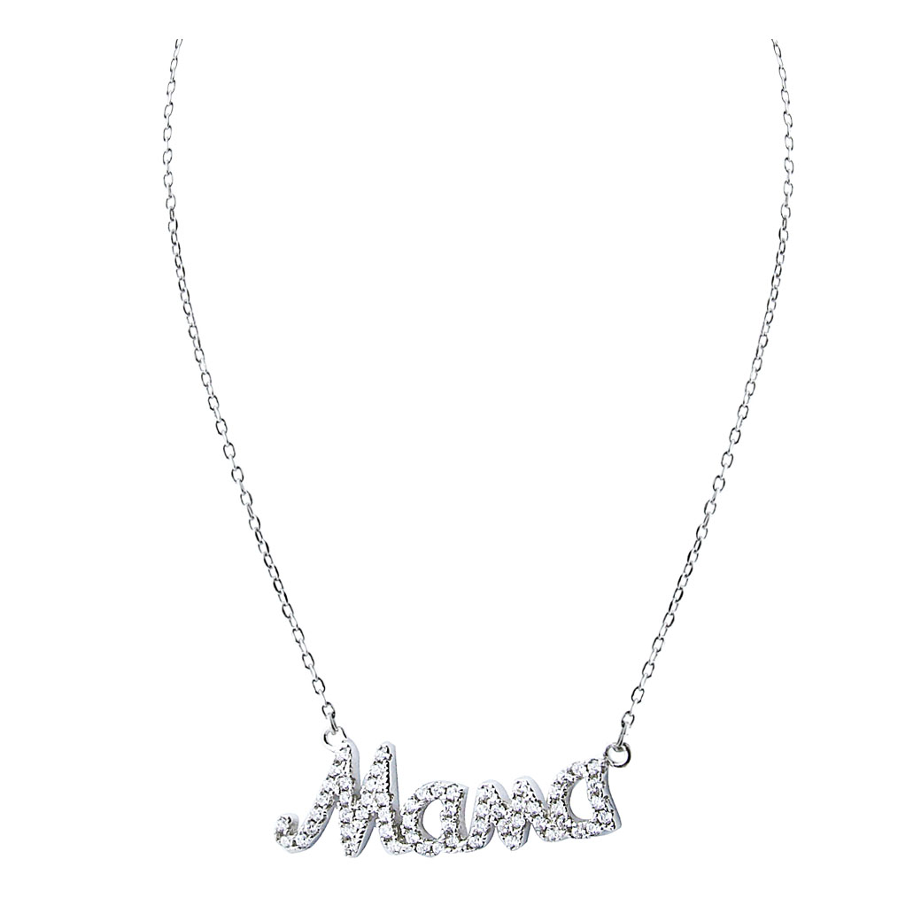 NASZYJNIK Z NAPISEM MAMA DLA MAMY CYRKONIAMI 925 Naszyjnik z napisem MAMA