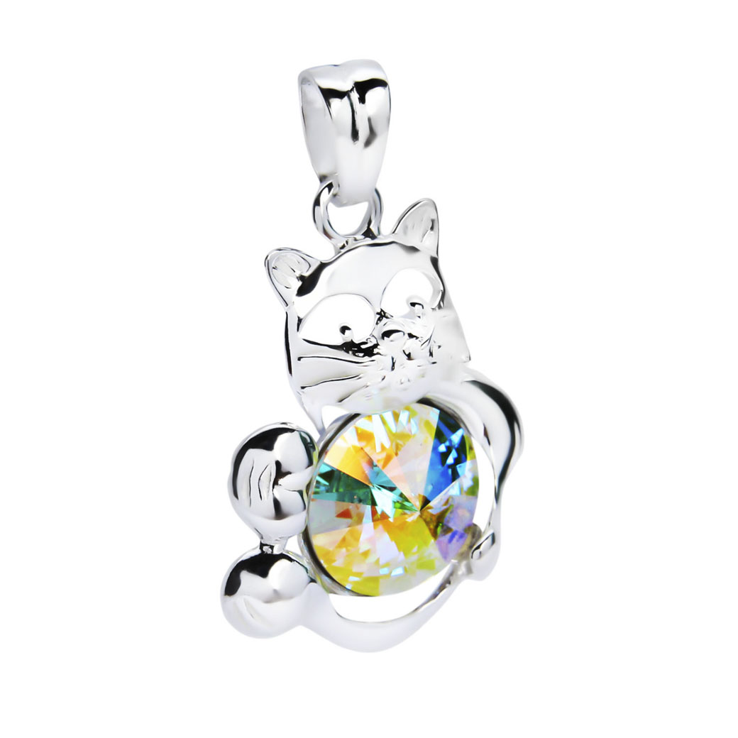 WISIOREK KOT KOTKIEM DUŻY KAMIEŃ BŁYSZCZĄCY SREBRO