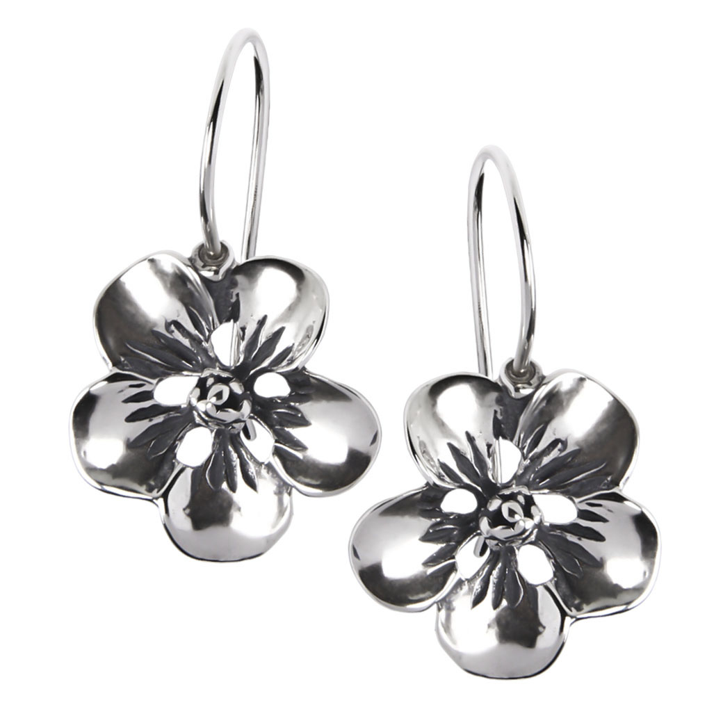 SREBRNE KOLCZYKI WISZĄCE DUŻE KWIATY KWIATEK 925 Kolczyki wiszące kwiaty z dużymi płatkami