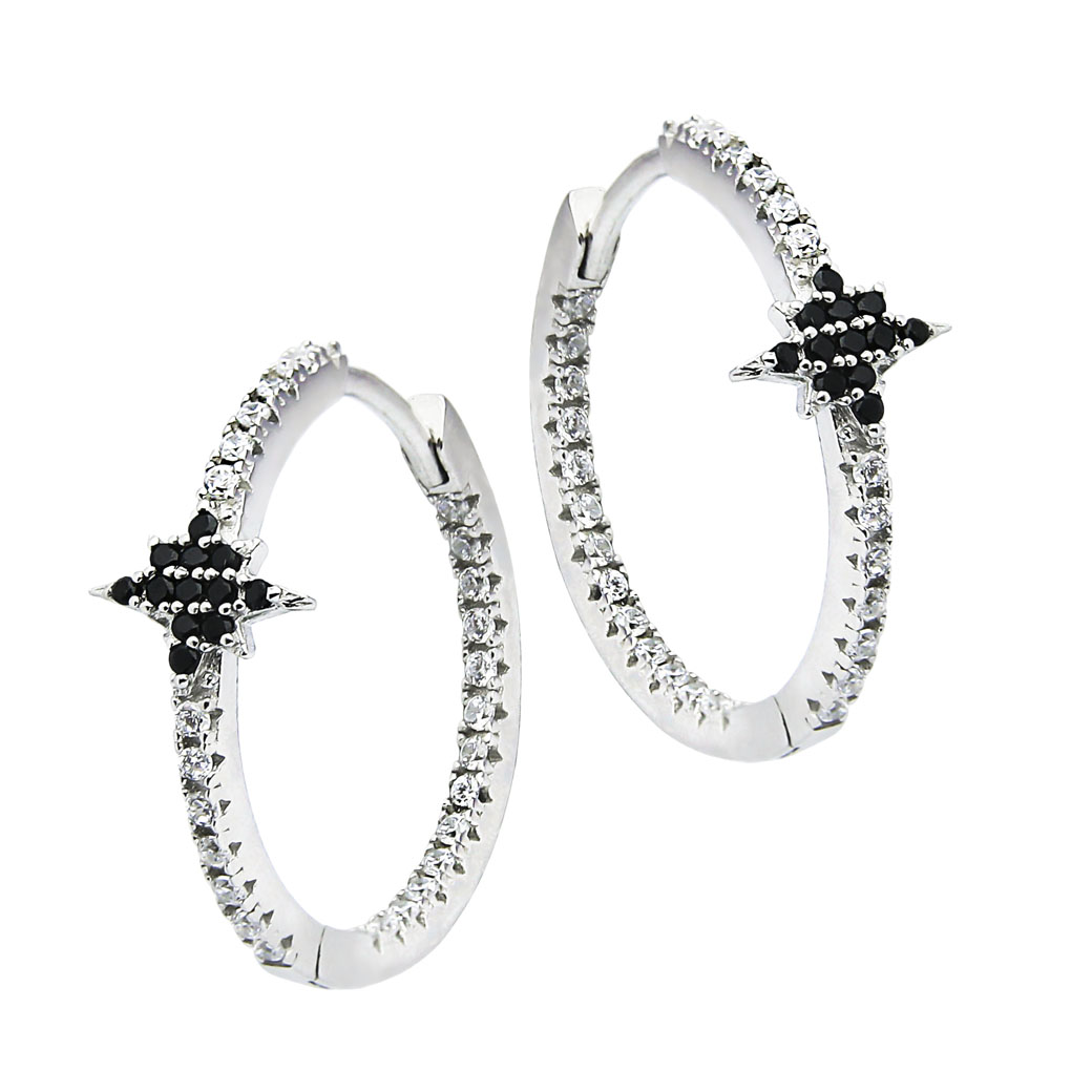 KOLCZYKI KÓŁKA OPONKI Z CYRKONIAMI GWIAZDY CZARNE