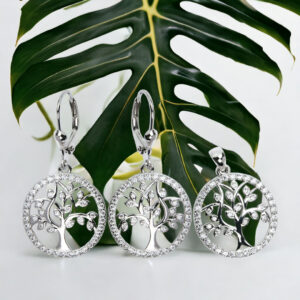 Komplet - kolczyki i wisiorek drzewka szczęścia z cyrkoniami