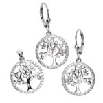 Komplet - kolczyki i wisiorek drzewka szczęścia z cyrkoniami