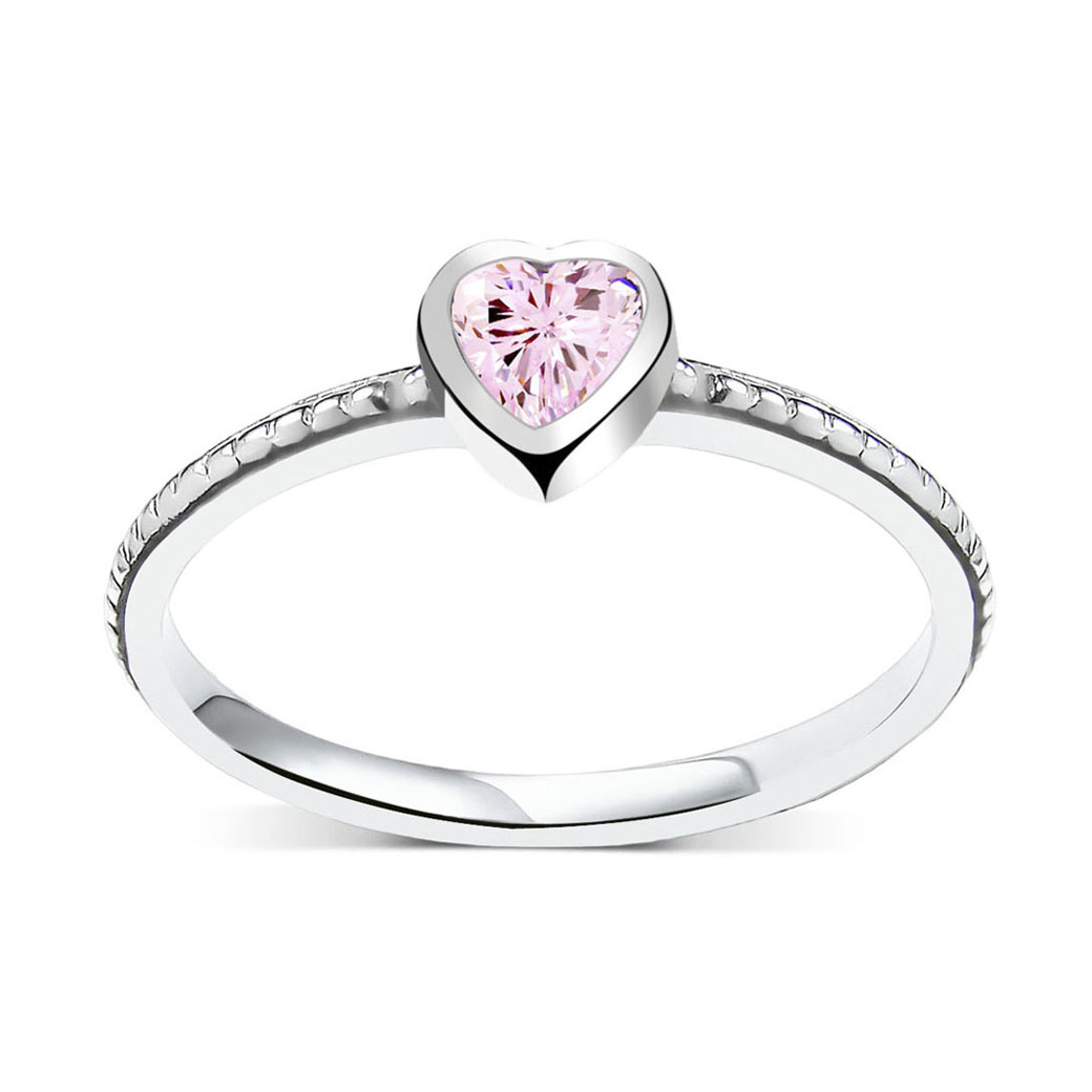 SREBRNY PIERŚCIONEK Z SERCEM SERCE RÓŻOWY KOBIECY