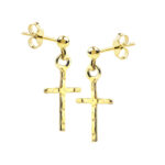 Kolczyki wiszące z krzyżykiem złocone