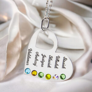 Naszyjnik z imionami dzieci i kamieniami narodzin