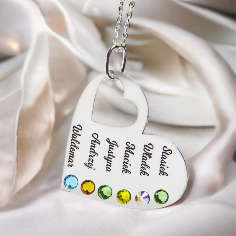 Naszyjnik z imionami dzieci i kamieniami narodzin