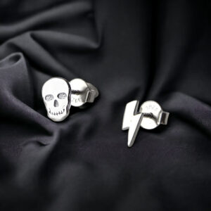 SREBRNE KOLCZYKI CZASZKA CZASZKI PIORUN BŁYSKAWICA