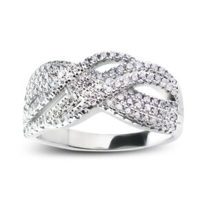 Pierścionek z przeplotem wysadzany cyrkoniami