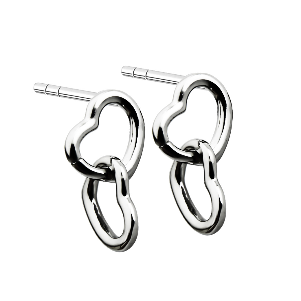 SREBRNE KOLCZYKI SERCA WISZĄCE PODWÓJNE SERCE 925