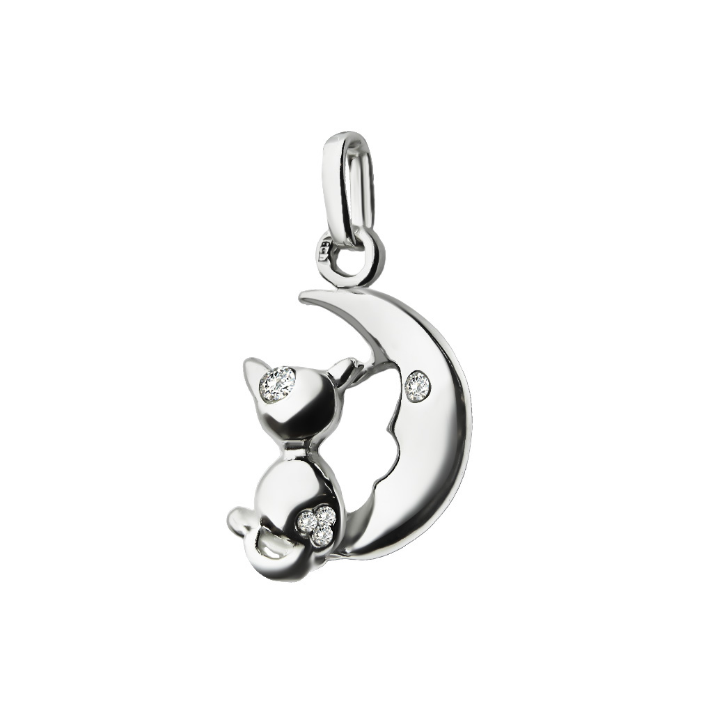 SREBRNY WISIOREK KOT SIEDZĄCY NA KSIĘŻYCU Z CYRKONIAMI KSIĘŻYC KOTEK 925